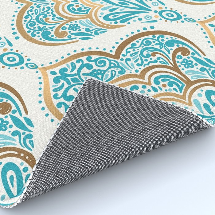Turquoise Golden Moroccan Baroque Pattern II Rug Gallery Image 4
