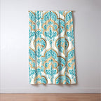 Turquoise Golden Moroccan Baroque Pattern II Window Curtain Gallery Image 3