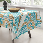 Turquoise Golden Moroccan Baroque Pattern II Tablecloth Gallery Image 3