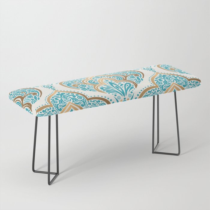 Turquoise Golden Moroccan Baroque Pattern II Bench Gallery Image 1