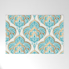 Turquoise Golden Moroccan Baroque Pattern II Welcome Mat Gallery Image 1