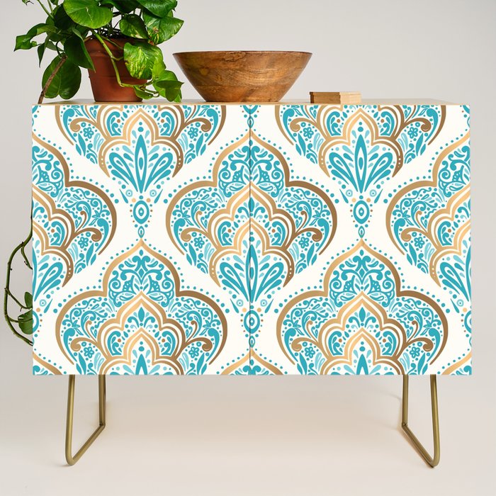 Turquoise Golden Moroccan Baroque Pattern II Credenza Gallery Image 1