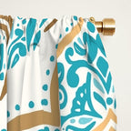 Turquoise Golden Moroccan Baroque Pattern II Window Curtain Gallery Image 2