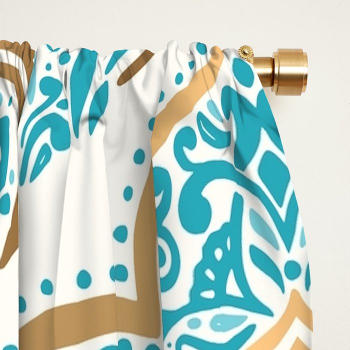 Turquoise Golden Moroccan Baroque Pattern II Window Curtain Gallery Image 2