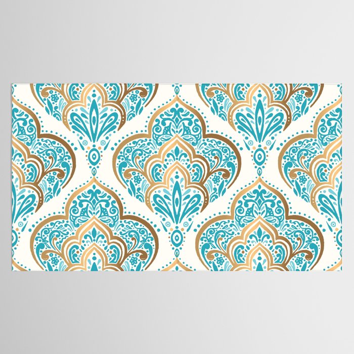 Turquoise Golden Moroccan Baroque Pattern II Tablecloth Gallery Image 2