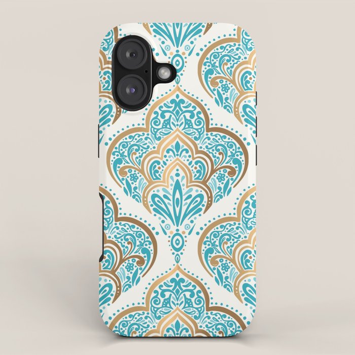 Turquoise Golden Moroccan Baroque Pattern II iPhone Case Gallery Image 1