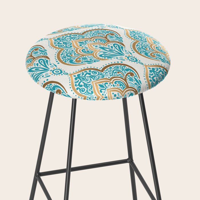 Turquoise Golden Moroccan Baroque Pattern II Stool Gallery Image 2
