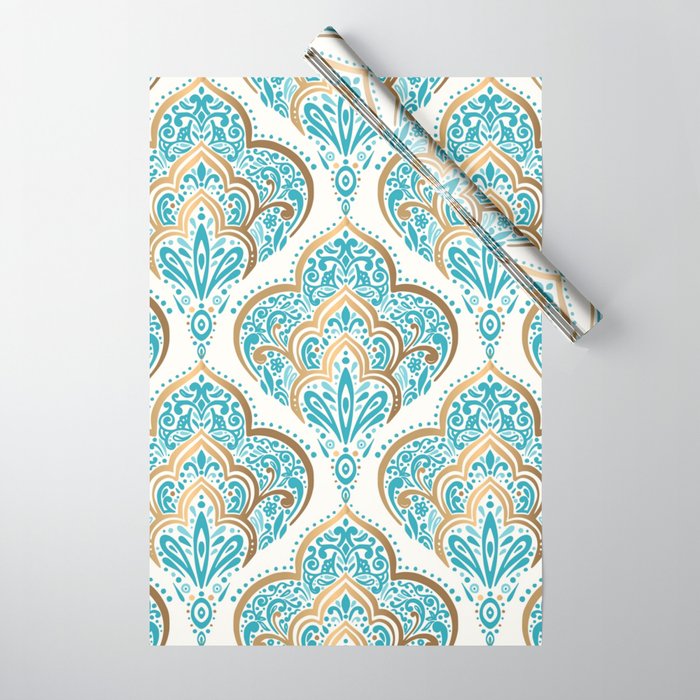 Turquoise Golden Moroccan Baroque Pattern II Wrapping Paper Gallery Image 1