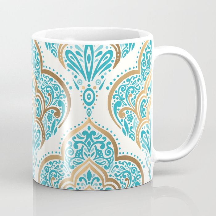 Turquoise Golden Moroccan Baroque Pattern II Coffee Mug Gallery Image 1