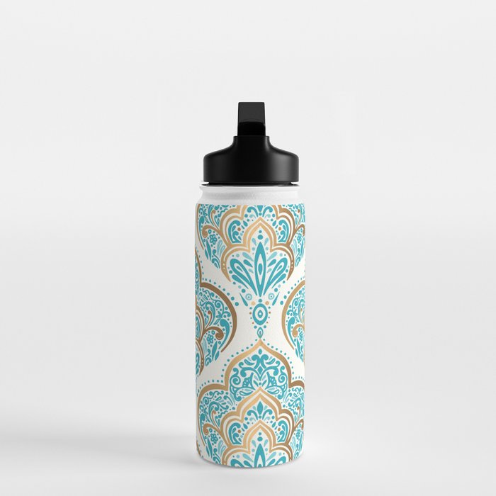 Turquoise Golden Moroccan Baroque Pattern II Water Bottle Gallery Image 3
