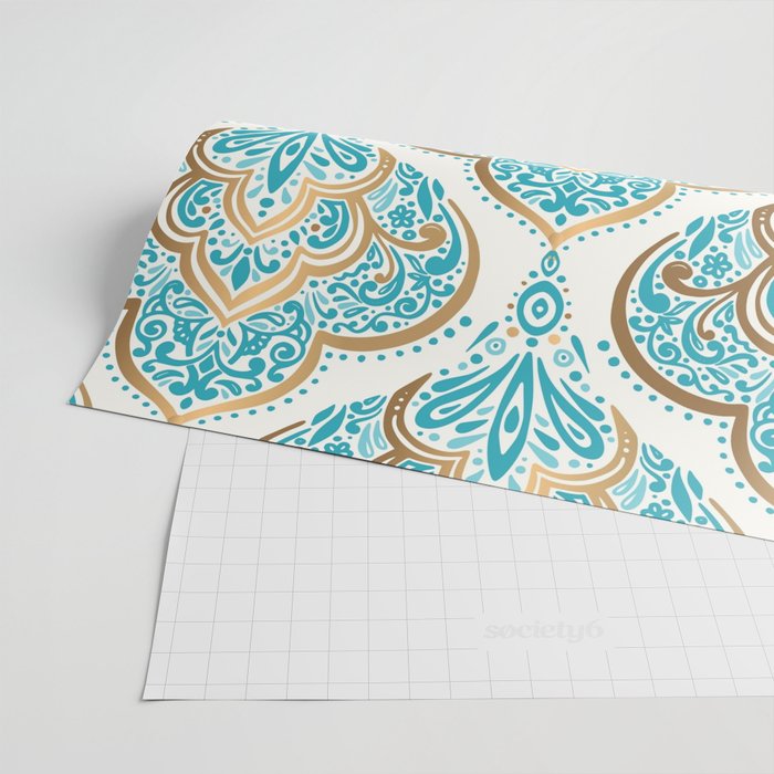 Turquoise Golden Moroccan Baroque Pattern II Wrapping Paper Gallery Image 2
