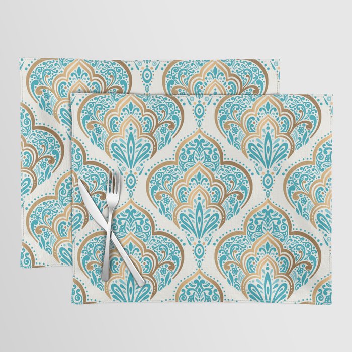 Turquoise Golden Moroccan Baroque Pattern II Placemat Gallery Image 1