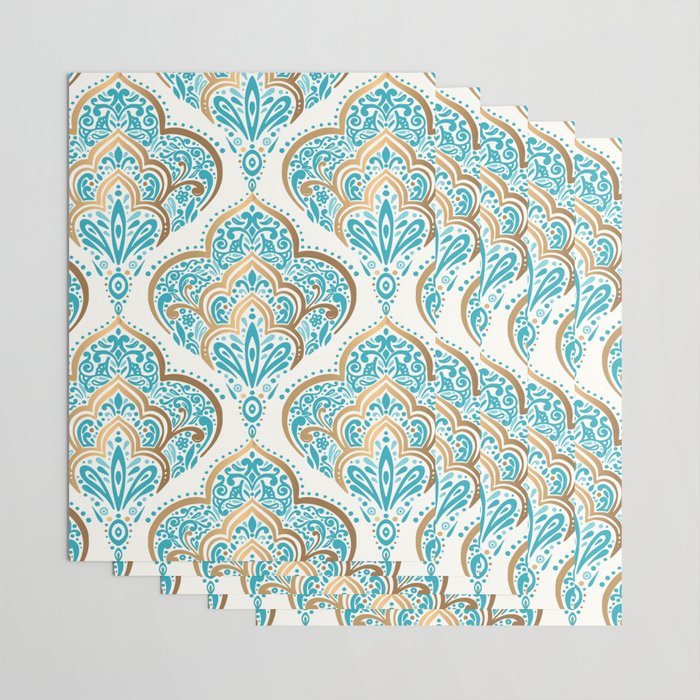 Turquoise Golden Moroccan Baroque Pattern II Wrapping Paper Gallery Image 3