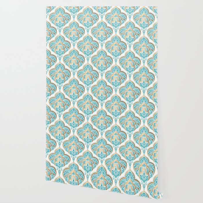 Turquoise Golden Moroccan Baroque Pattern II Wallpaper Gallery Image 2
