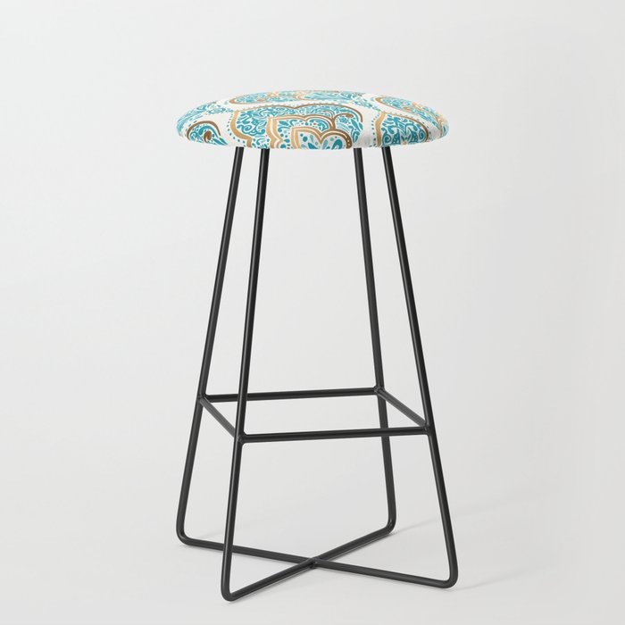 Turquoise Golden Moroccan Baroque Pattern II Stool Gallery Image 1