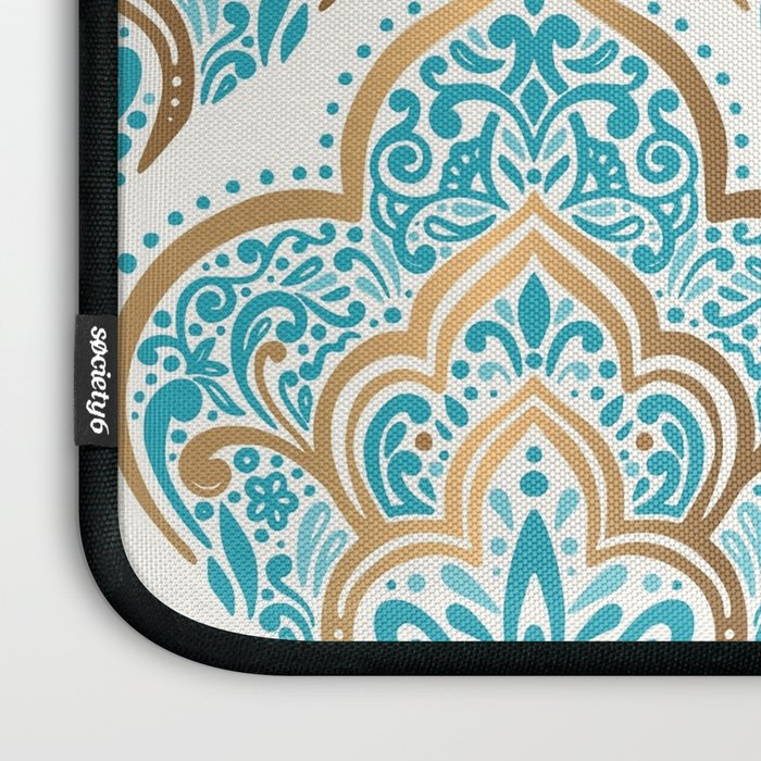 Turquoise Golden Moroccan Baroque Pattern II Laptop Sleeve Gallery Image 3