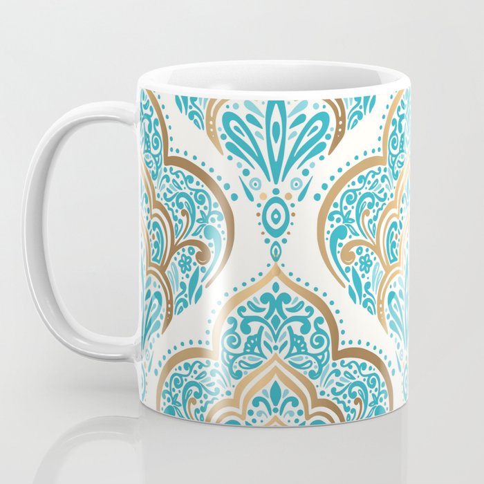 Turquoise Golden Moroccan Baroque Pattern II Coffee Mug Gallery Image 3