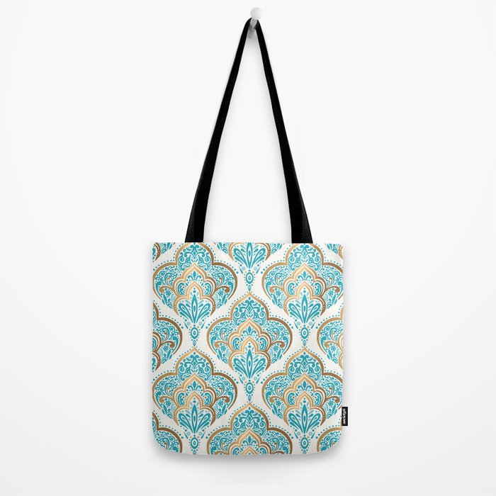 Turquoise Golden Moroccan Baroque Pattern II Tote Bag Gallery Image 2