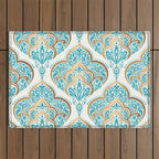 Turquoise Golden Moroccan Baroque Pattern II Outdoor Rug Gallery Image 1
