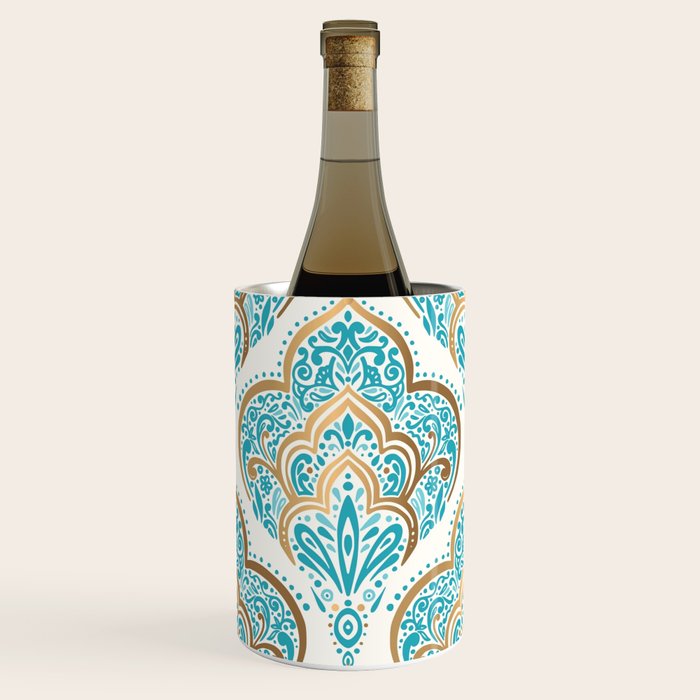 Turquoise Golden Moroccan Baroque Pattern II Wine Chiller Gallery Image 1