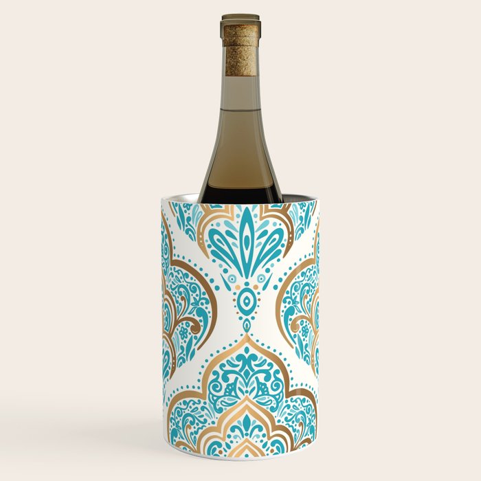 Turquoise Golden Moroccan Baroque Pattern II Wine Chiller Gallery Image 3