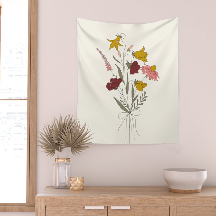 Wildflowers Bouquet Wall Tapestry Gallery Image 2