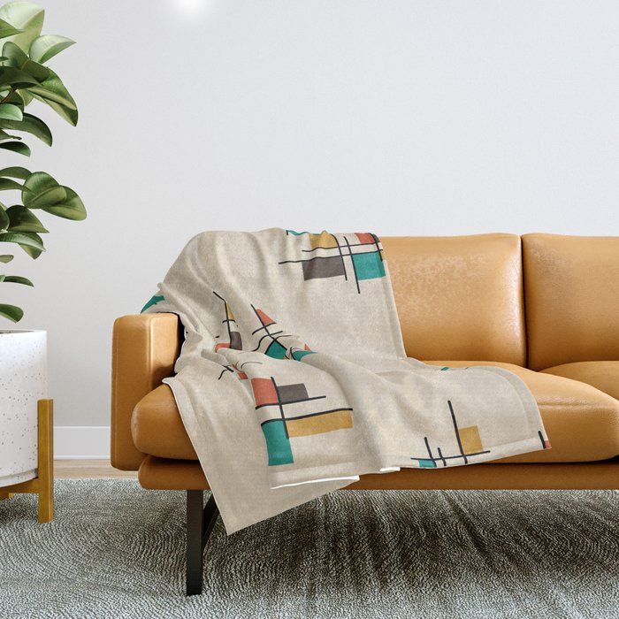 Mid Century Modern Geometric Colorful Throw Blanket Gallery Image 1
