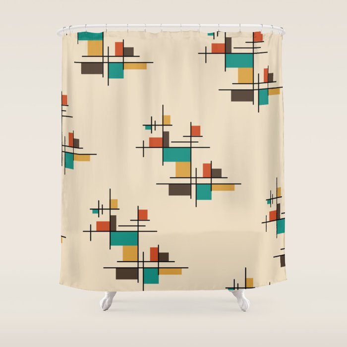 Mid Century Modern Geometric Colorful Shower Curtain Gallery Image 1