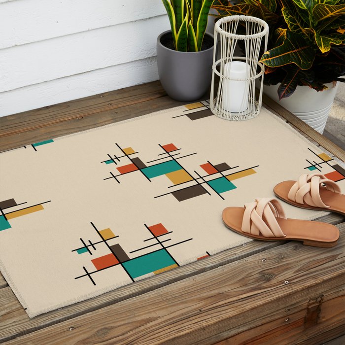 Mid Century Modern Geometric Colorful Outdoor Rug Gallery Image 2