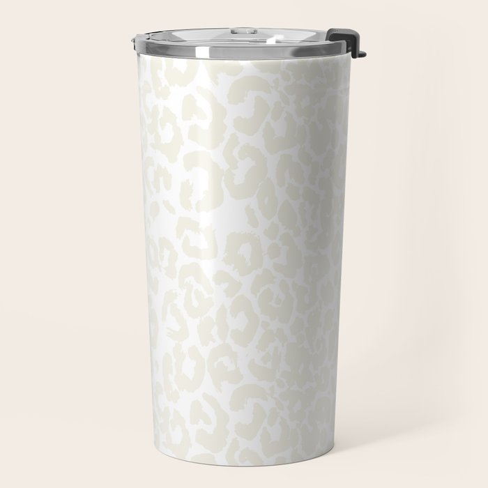 Antique White Leopard Print on White Travel Mug Gallery Image 2