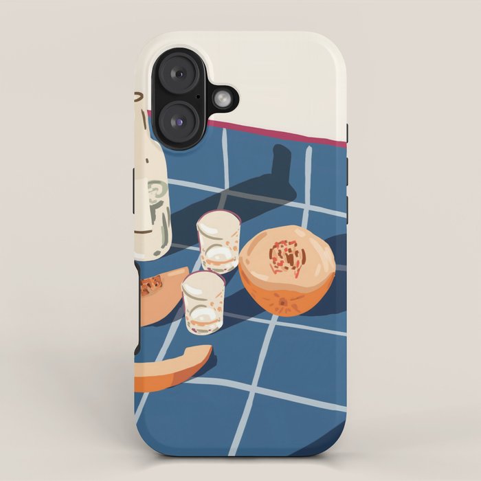 Melon Vodka Shots, Weekend Alcohol Party Fruits Beverages, Papaya Chill Pastel Eclectic Afternoon, Slow Living Honeydew Indigo Tiles Bohemian Painting iPhone Case Gallery Image 1