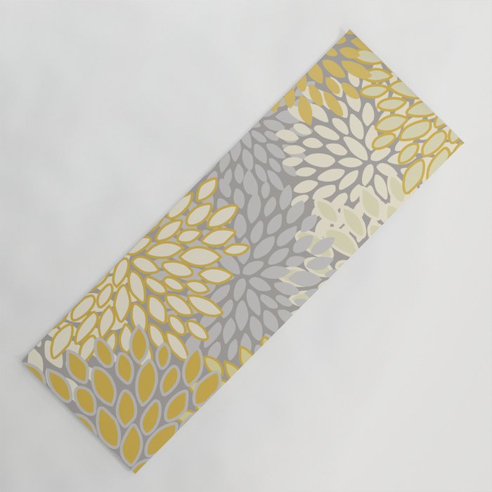 Floral Prints, Soft Yellow and Gray, Modern Print Art Yoga Mat Gallery Image 1