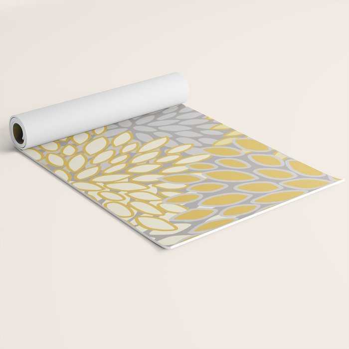 Floral Prints, Soft Yellow and Gray, Modern Print Art Yoga Mat Gallery Image 2