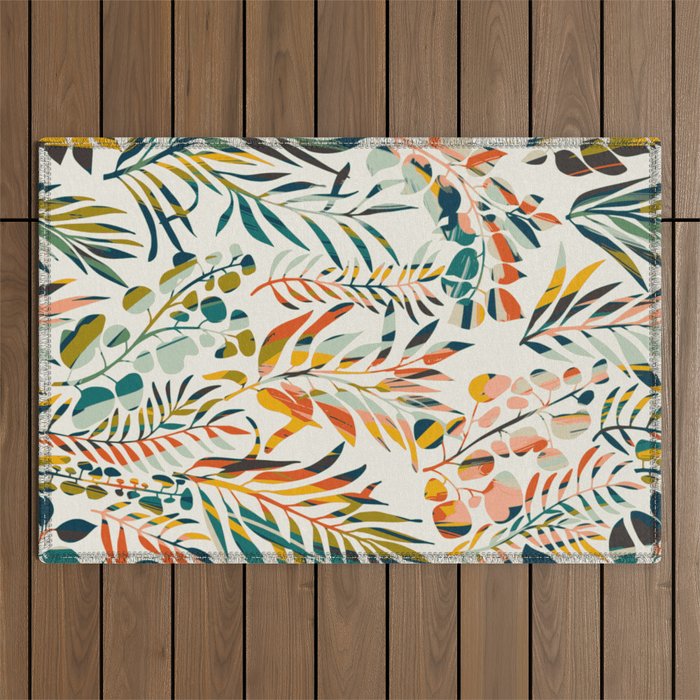 colorful leaves pattern Outdoor Rug Gallery Image 1