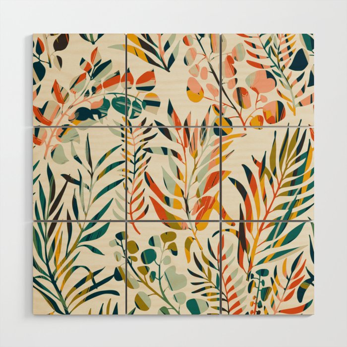colorful leaves pattern Wood Wall Art Gallery Image 1