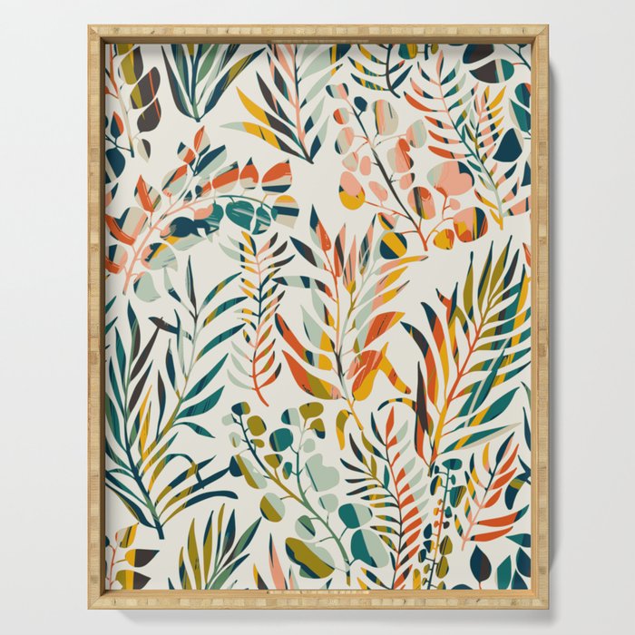 colorful leaves pattern Serving Tray Gallery Image 1