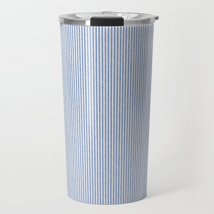 linen textured stripes - coastal blue Travel Mug Gallery Image 1