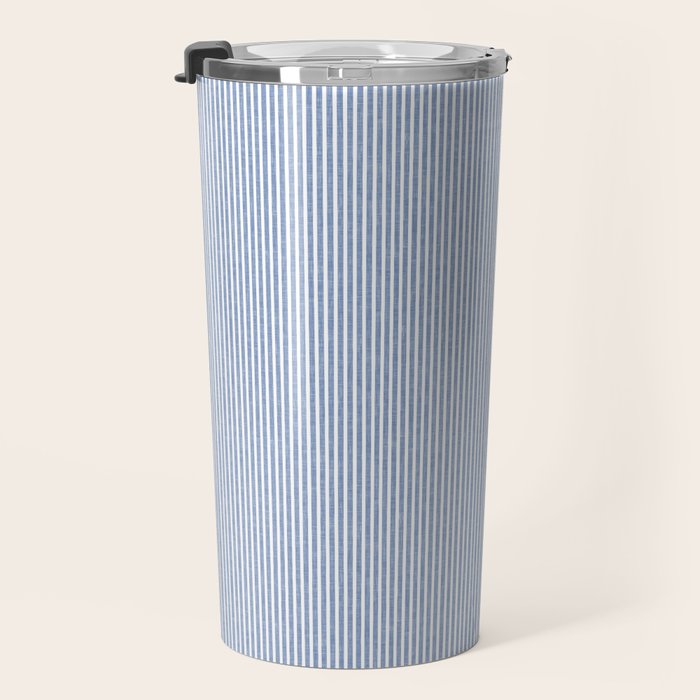 linen textured stripes - coastal blue Travel Mug Gallery Image 3
