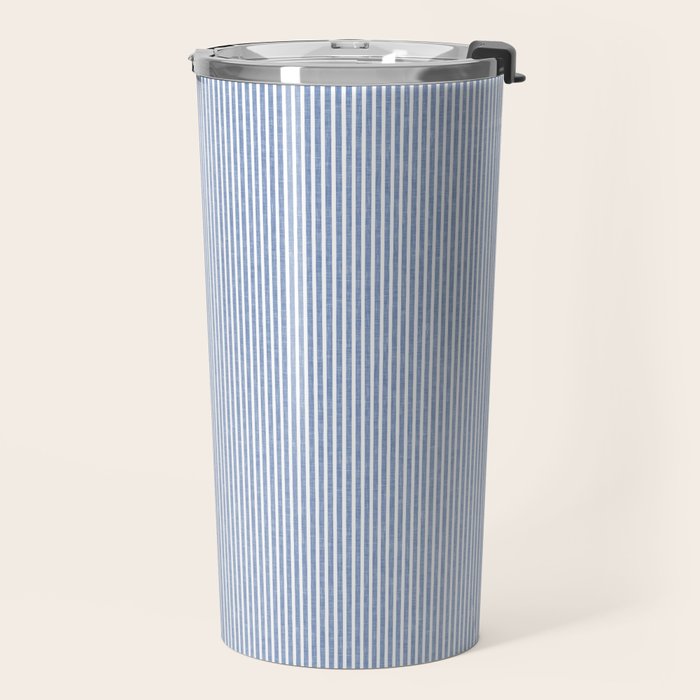 linen textured stripes - coastal blue Travel Mug Gallery Image 2
