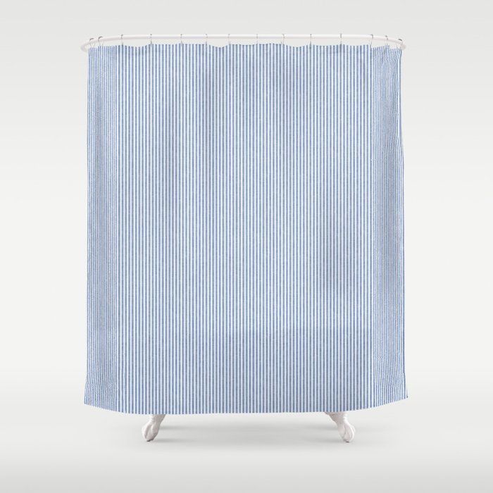 linen textured stripes - coastal blue Shower Curtain Gallery Image 1