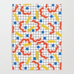 Primal - memphis throwback squiggle circle geometric grid lines dots trendy hipster 80s retro cool Poster Gallery Image 4