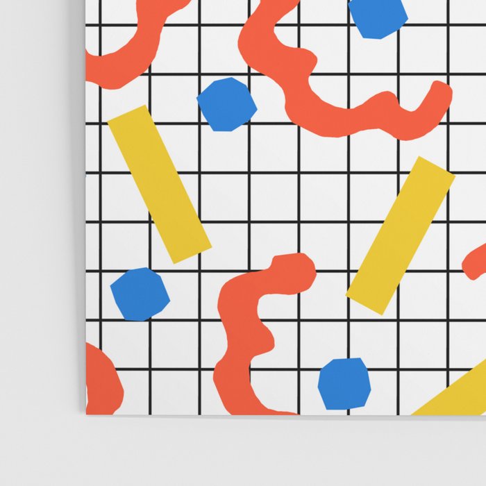 Primal - memphis throwback squiggle circle geometric grid lines dots trendy hipster 80s retro cool Poster Gallery Image 3
