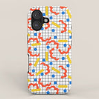 Primal - memphis throwback squiggle circle geometric grid lines dots trendy hipster 80s retro cool iPhone Case Gallery Image 1
