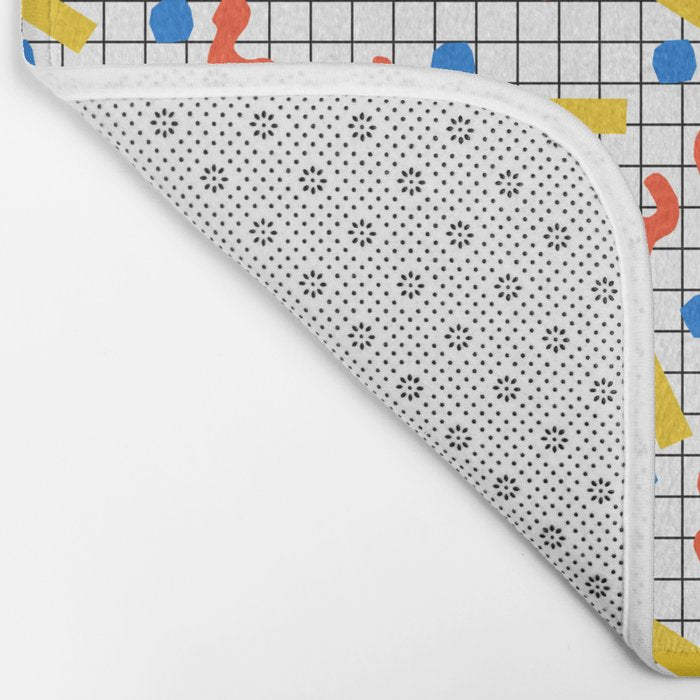 Primal - memphis throwback squiggle circle geometric grid lines dots trendy hipster 80s retro cool Bath Mat Gallery Image 2