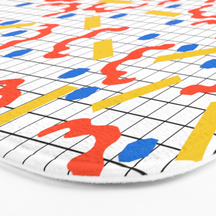 Primal - memphis throwback squiggle circle geometric grid lines dots trendy hipster 80s retro cool Bath Mat Gallery Image 3