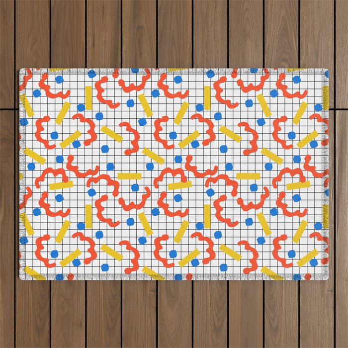 Primal - memphis throwback squiggle circle geometric grid lines dots trendy hipster 80s retro cool Outdoor Rug Gallery Image 1