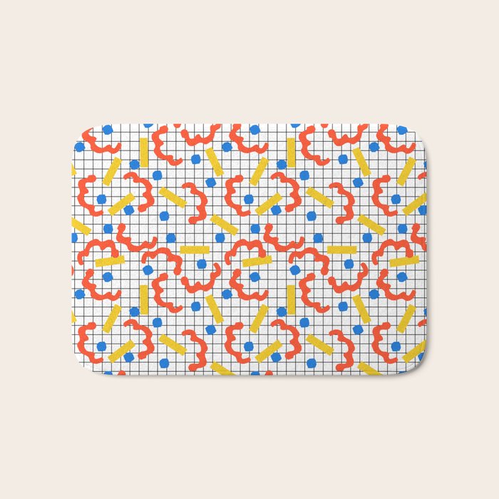 Primal - memphis throwback squiggle circle geometric grid lines dots trendy hipster 80s retro cool Bath Mat Gallery Image 1