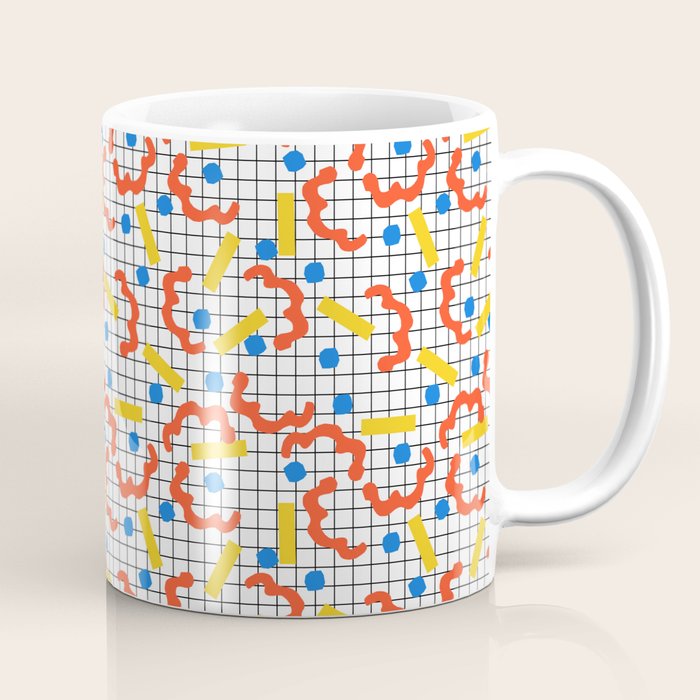 Primal - memphis throwback squiggle circle geometric grid lines dots trendy hipster 80s retro cool Coffee Mug Gallery Image 1
