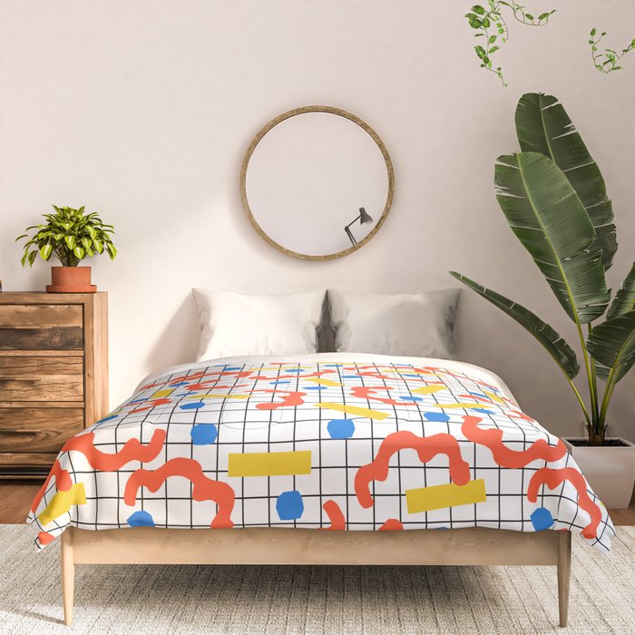 Primal - memphis throwback squiggle circle geometric grid lines dots trendy hipster 80s retro cool Comforter Gallery Image 3