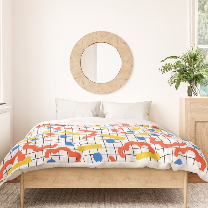 Primal - memphis throwback squiggle circle geometric grid lines dots trendy hipster 80s retro cool Duvet Cover Gallery Image 3